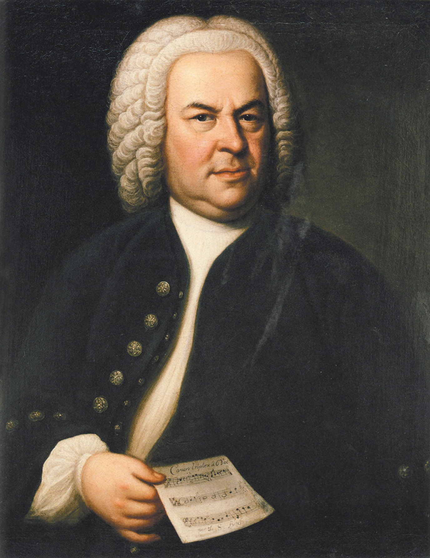 Johann Sebastian Bach, portrait by Elias Gottlob Haussmann, c. 1748. Public domain.