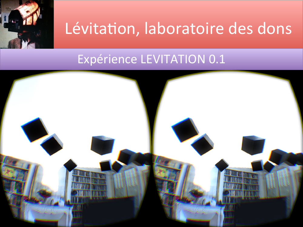 Archive du projet Lévitation, expérience 0.1 : cubes virtuels en suspension. Capture de la présentation de David Guez, 2015.
