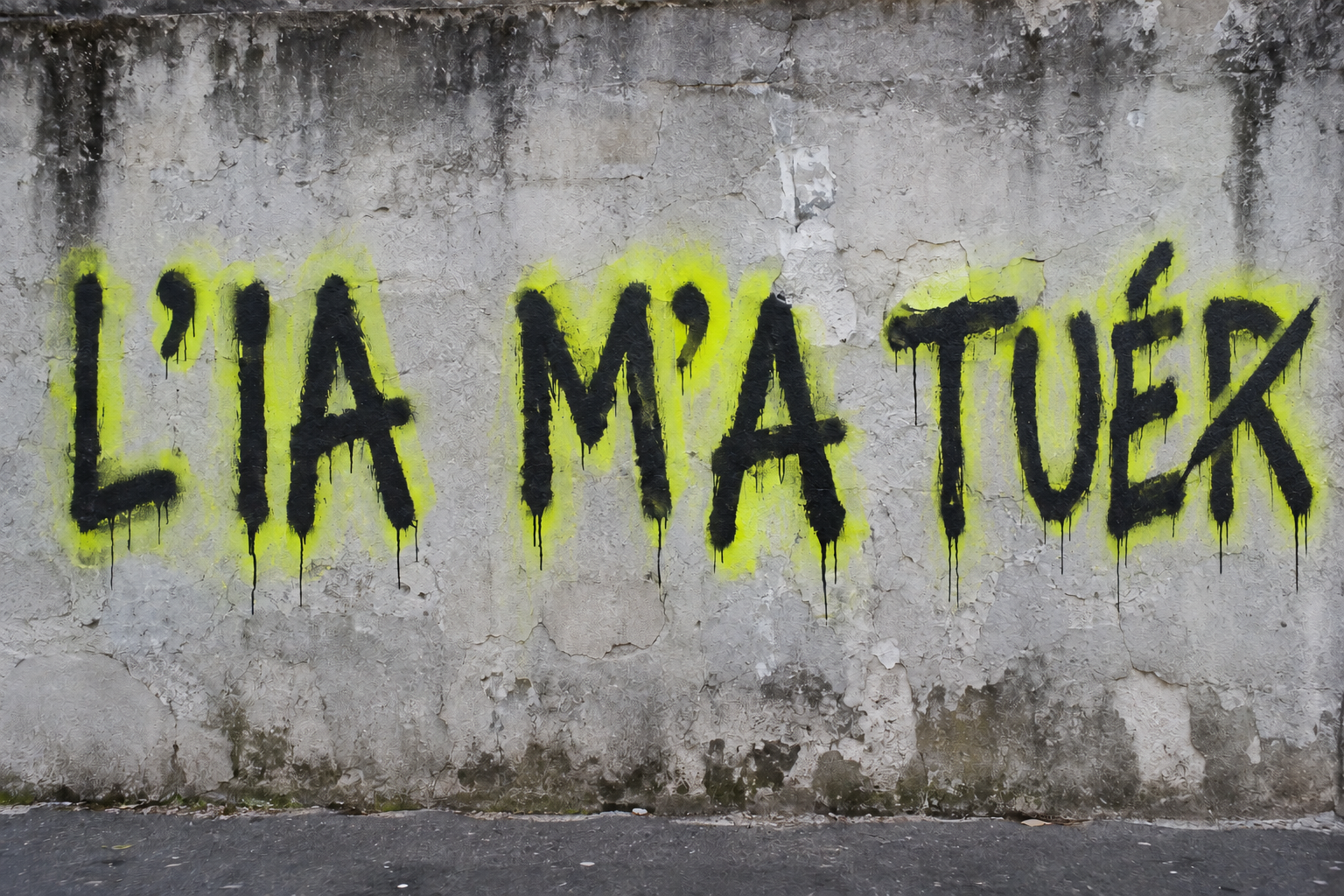 Graffiti reading L’IA m’a tué with a crossed-out final R