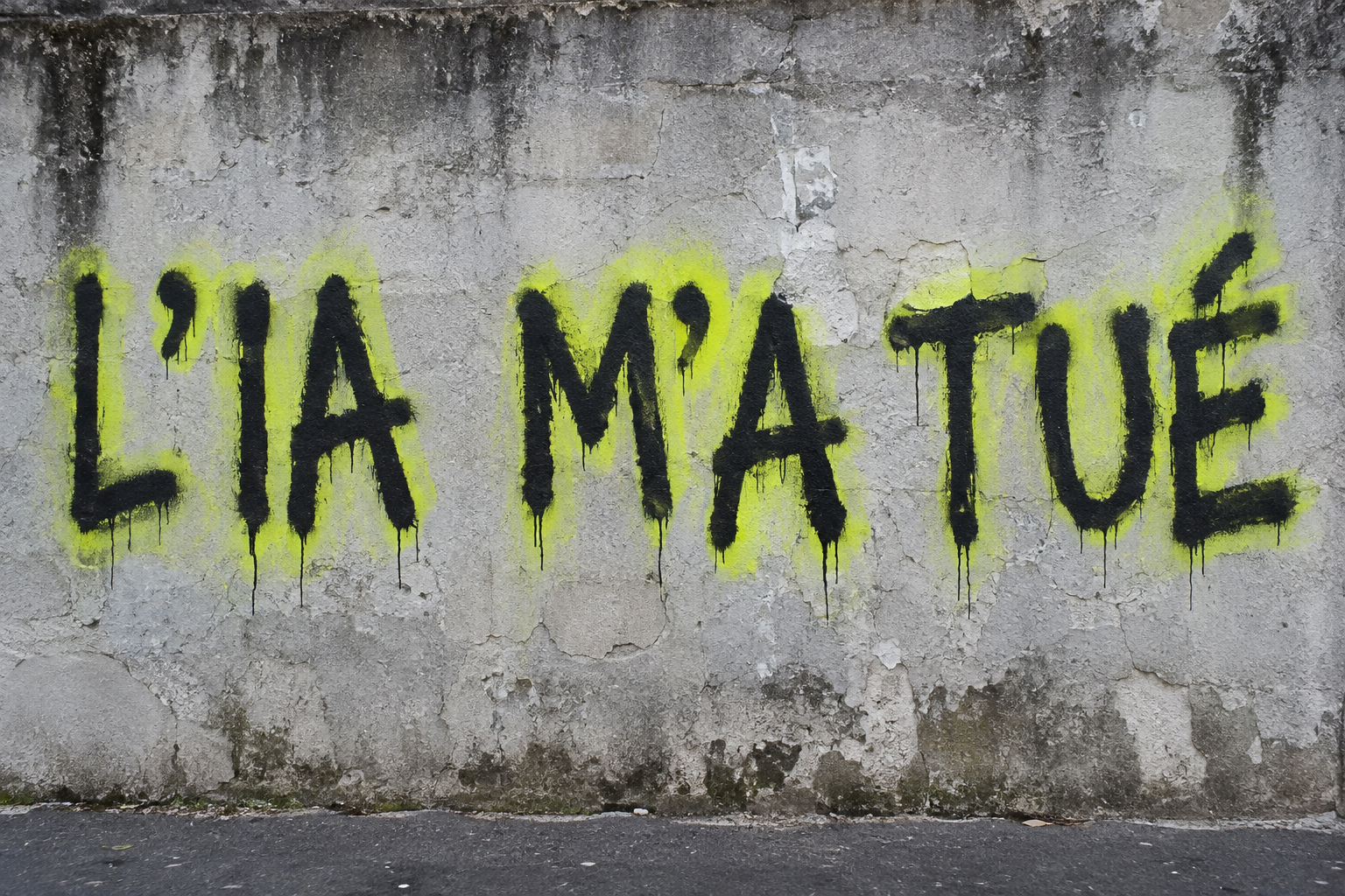 AI-generated graffiti reading L’IA m’a tué without historical context
