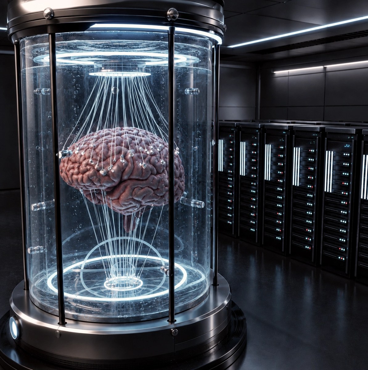 Brain in a vat: could a consciousness connected to signals prove that an outside exists? Reused from A.L.I., CC0.