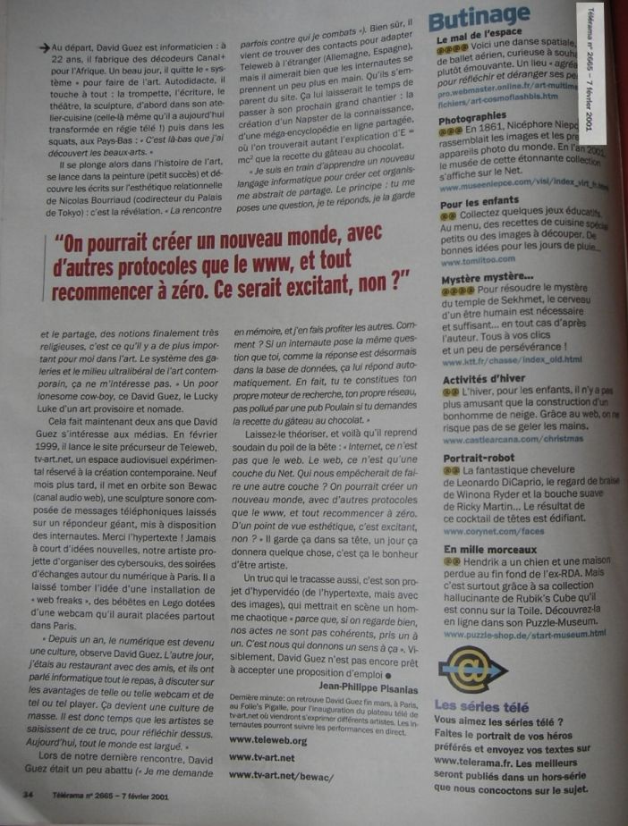 Continuation of “Le libéré des chaînes”, Télérama, 7 February 2001, p. 34. David Guez archive; © Télérama.