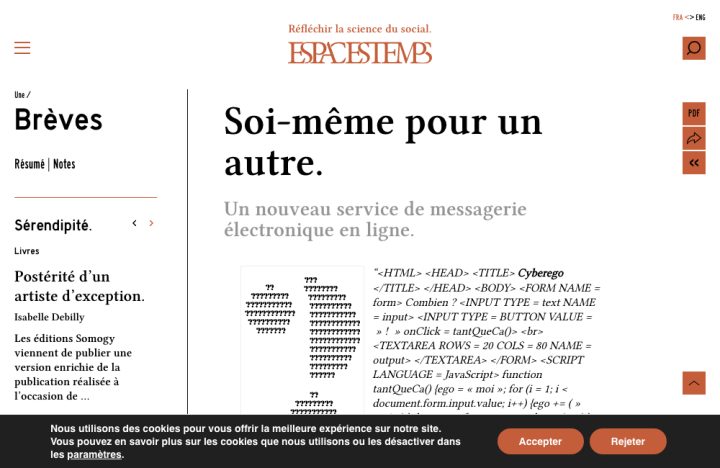 « Soi-même pour un autre », EspacesTemps.net (2006)