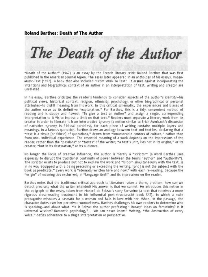 Barthes — La mort de l’auteur